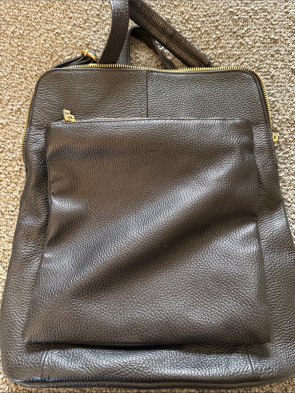 Pebbled Leather Backpack in black with Gold Hardware